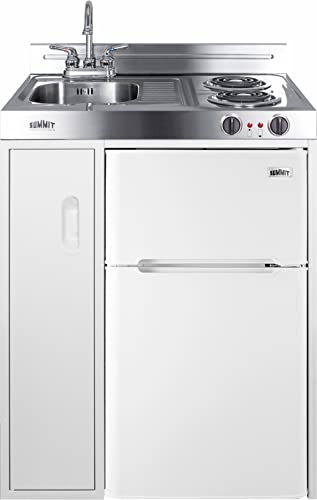 Summit C30EL 30' Kitchenette with 2 Coil Element Cooktop Sink and Faucet in White (Compact Refrigerator Sold)