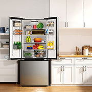 Galanz GLR16FS2D08 3 French Door Refrigerator with Bottom Freezer & Adjustable Thermostat, 16 Cu Ft, Stainless Steel